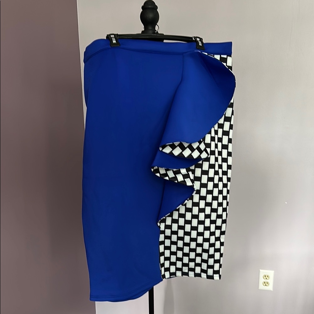 Especially Yours Blue and Black 3X Plus Asymmetrical Pencil Skirt